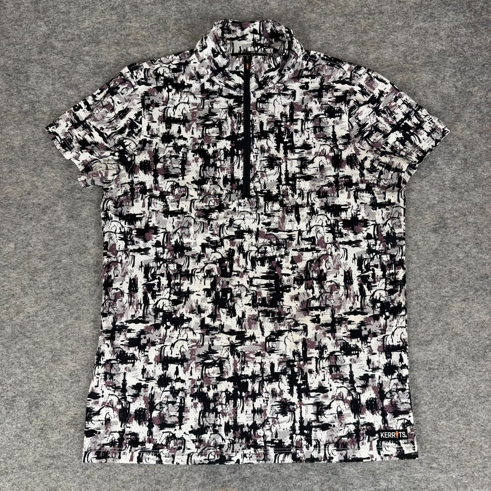 Kerrits Ice Fil Lite Riding Shirt 1/4 Zip Ink Painted Horse Print Girls XL